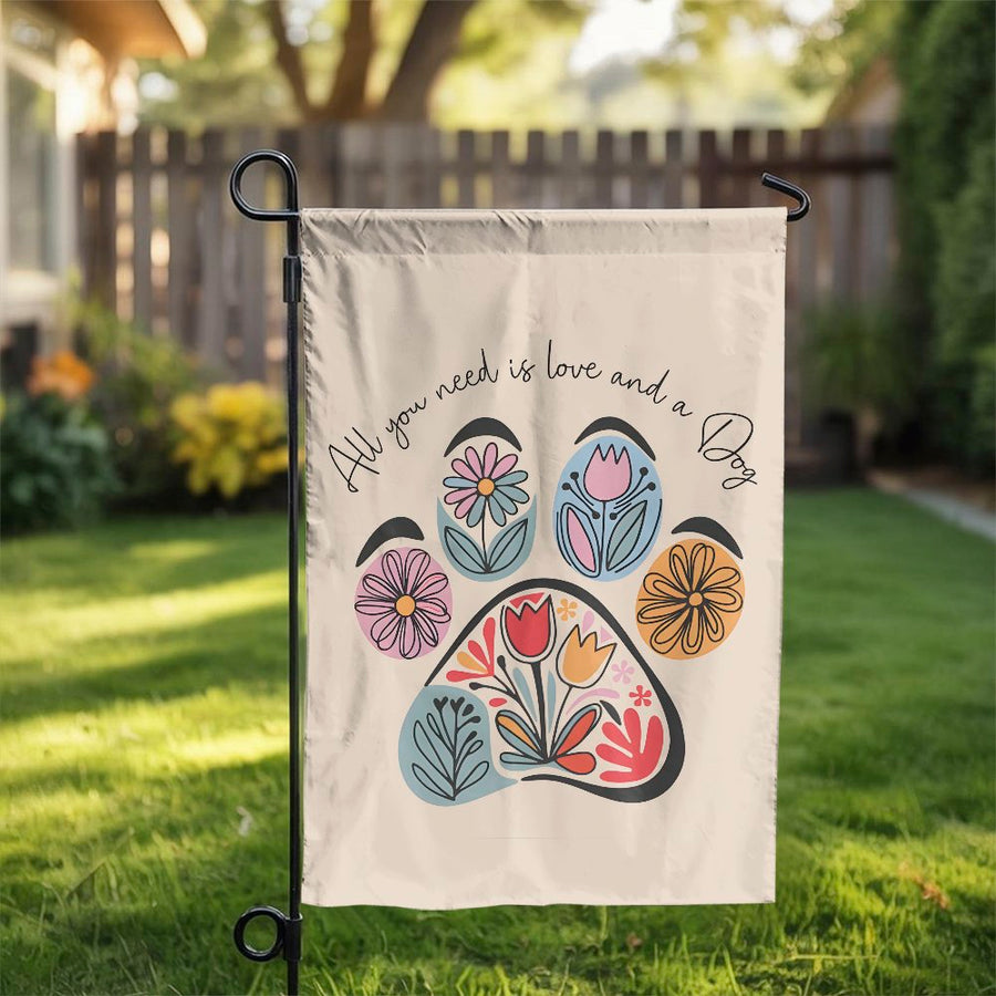Dog Paw Garden Flag | Floral Paw Print with Quote | Double Sided Weather Resistant | Welcome Gift for Dog Lovers