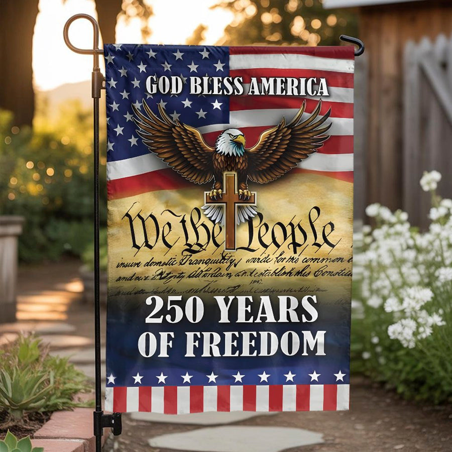 Patriotic American Flag Garden Flag | We The People Eagle & Cross Design | Weather Resistant Double Sided Print | Outdoor Decor Gift for Veterans
