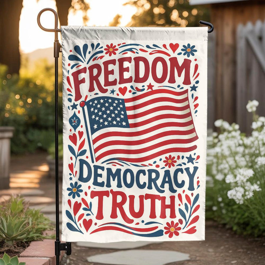 Patriotic Garden Flag | Freedom Democracy Truth American Flag | Double Sided Weather Resistant Polyester | Decorative Yard Sign for Home