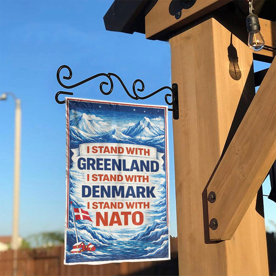 I Stand With Greenland Garden Flag | Denmark & NATO Support Banner | Premium Double Sided Polyester | Patriotic Outdoor Yard Decor Gift
