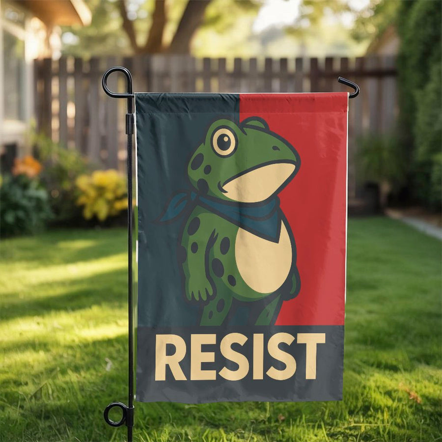 Resist Frog Garden Flag | Funny Political Protest Art Banner | Weather-Resistant Polyester | Yard Decor Gift for Progressive Activists
