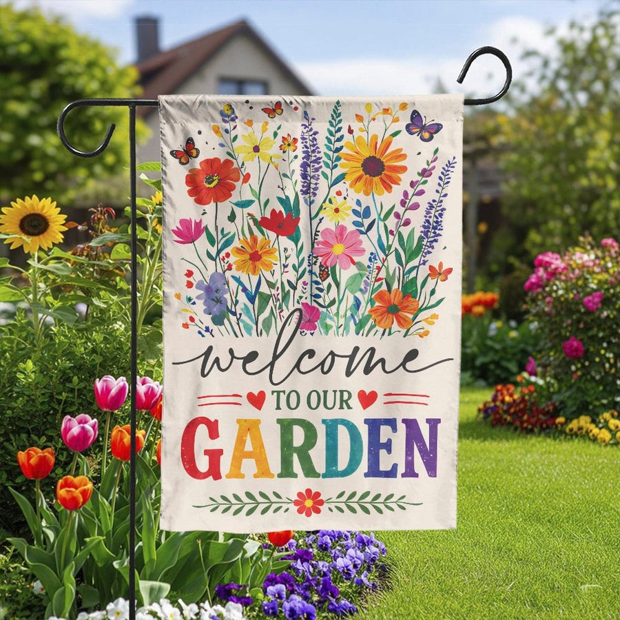 Welcome Garden Flag | Colorful Wildflower & Butterfly Design | Double Sided Weather Resistant Fabric | Premium Spring Porch & Yard Decor Gift