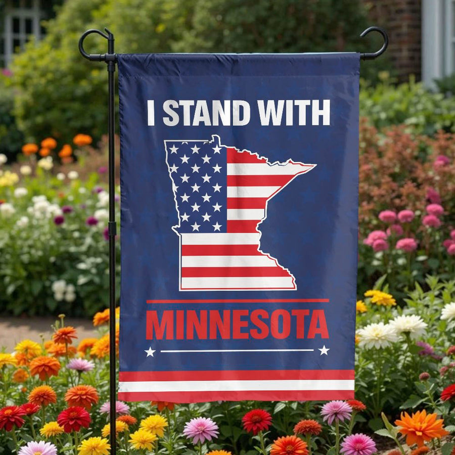 I Stand With Minnesota Garden Flag | American Flag State Outline | Premium Weather Resistant Polyester | Patriotic Yard Decor & Outdoor House Banner