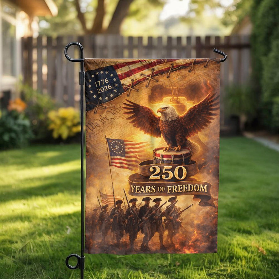 American 250th Anniversary Garden Flag | Patriotic Eagle Revolutionary War Design | Double Sided Polyester | Commemorative Yard Decor for Patriots