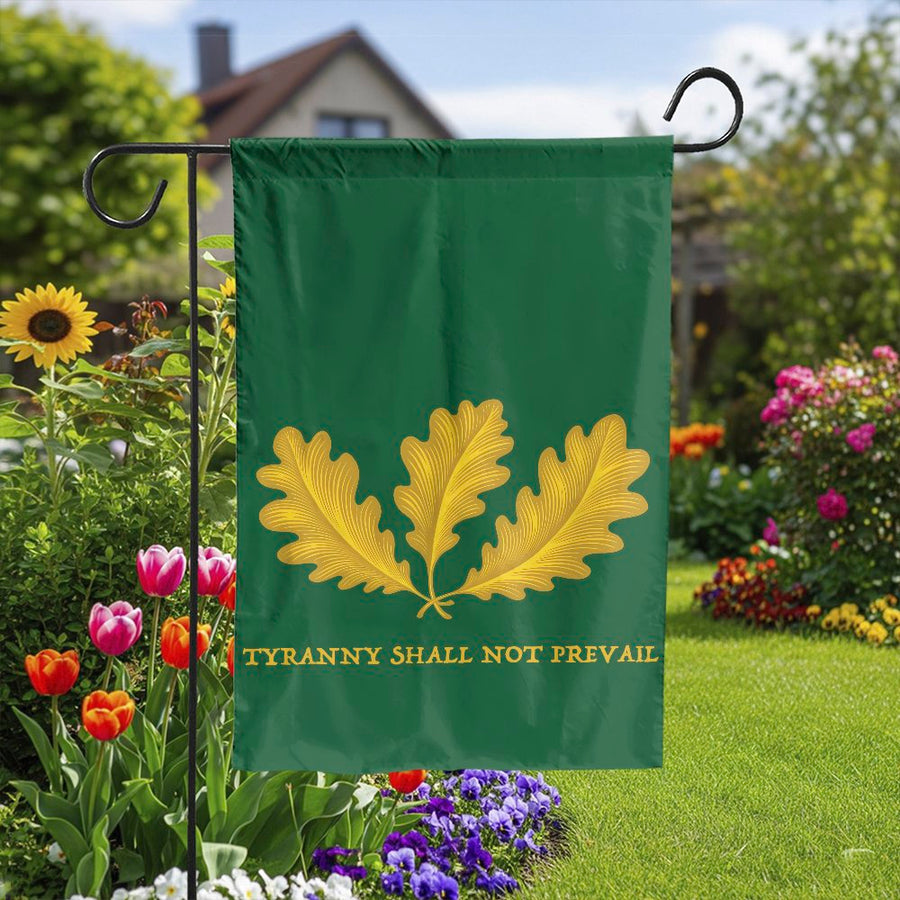 Tyranny Shall Not Prevail Garden Flag | Golden Oak Leaves Design | Premium Weather-Resistant Polyester | Patriotic Yard Decor Gift