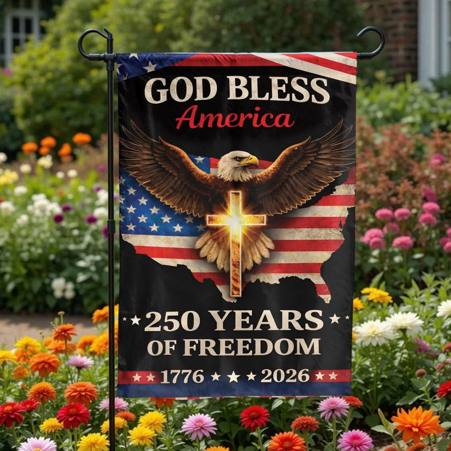 USA 250th Anniversary Garden Flag | American Eagle and Cross Design | Double Sided Polyester | Patriotic Yard Decor Gift