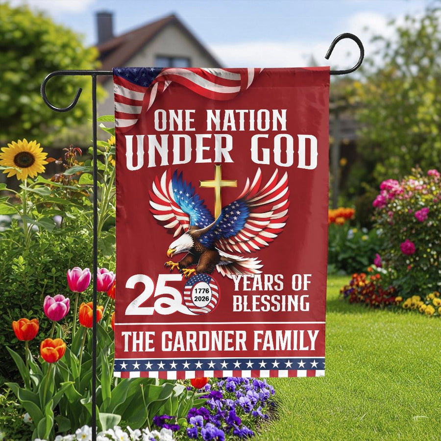 One Nation Under God Garden Flag | USA 250th Anniversary Eagle Cross | Double Sided Yard Decor | Gift for Christian Patriots