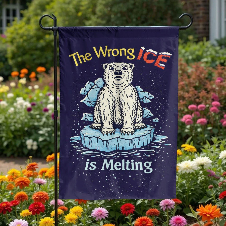 Wrong Ice Is Melting Garden Flag | Political Polar Bear Climate Change Sign | Double Sided Premium Polyester | Progressive Activist Yard Decor Gift