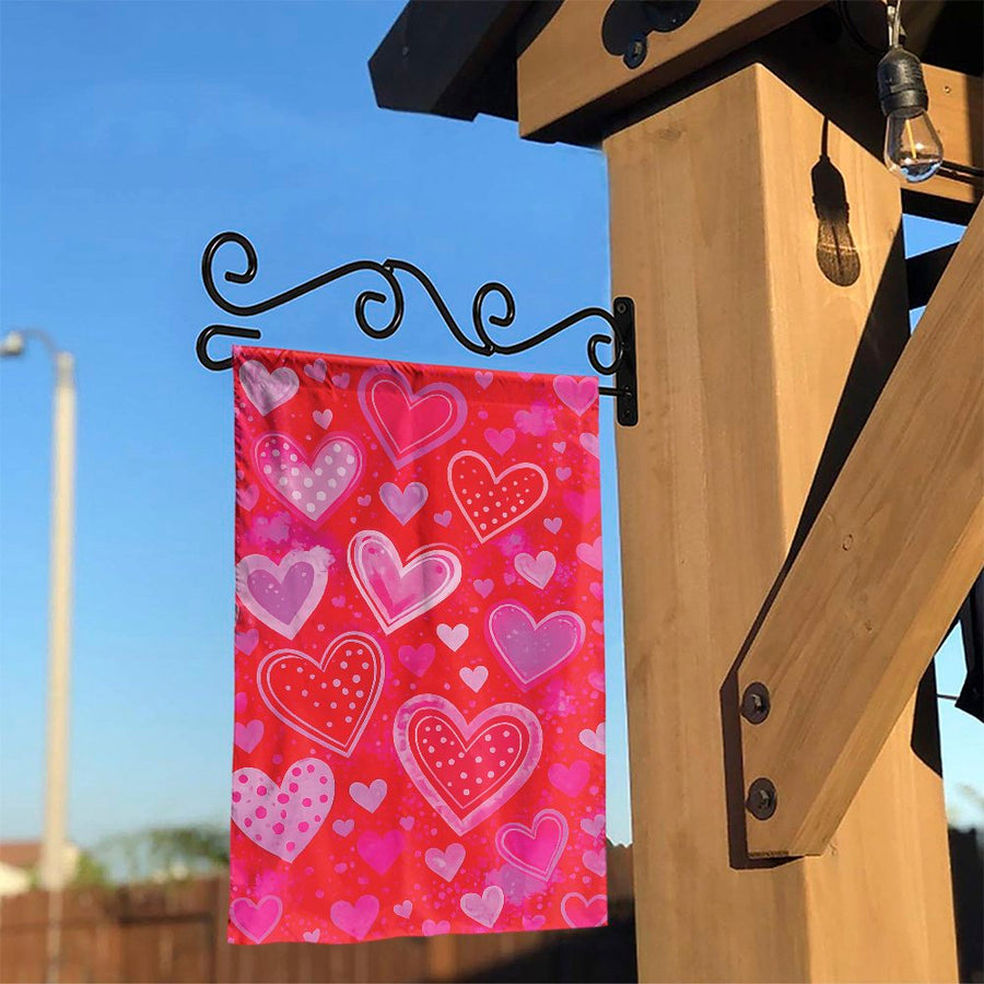 Valentine's Heart Garden Flag | Double Sided Pink Love Hearts Print | Premium Weather-Resistant Fabric | Seasonal Yard & Outdoor Decor Gift