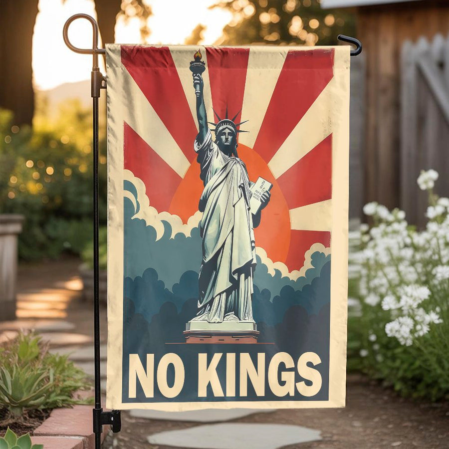 No Kings Garden Flag | Vintage Statue of Liberty Poster Art | Double Sided Polyester | Patriotic Yard Decor Gift for Libertarians