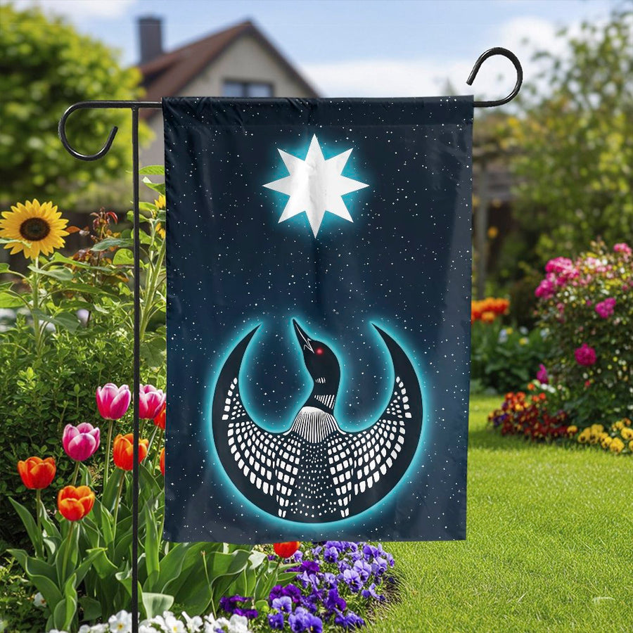 Celestial Loon Garden Flag | Spiritual Wildlife Design with Night Star | Weather Resistant Double Sided Polyester | Outdoor Yard Art Gift for Bird Lovers