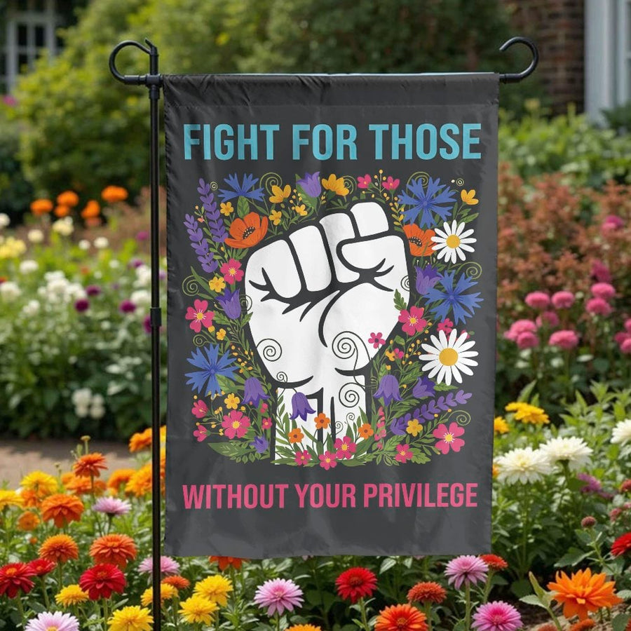 Social Justice Garden Flag | Floral Raised Fist Design | Double-Sided Weather-Resistant Yard Banner | Progressive Outdoor Decor Gift