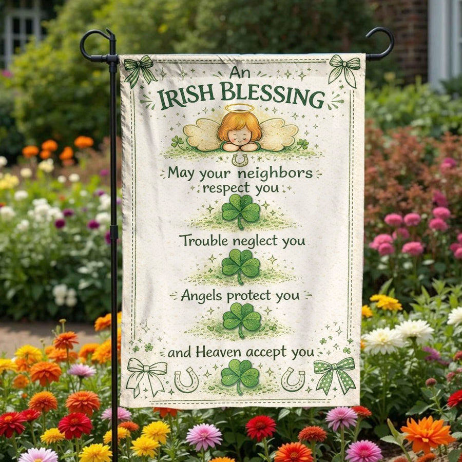 Irish Blessing Garden Flag | Angel and Shamrock Yard Decor | Double Sided Polyester | St Patrick's Day Welcome Sign and Housewarming Gift