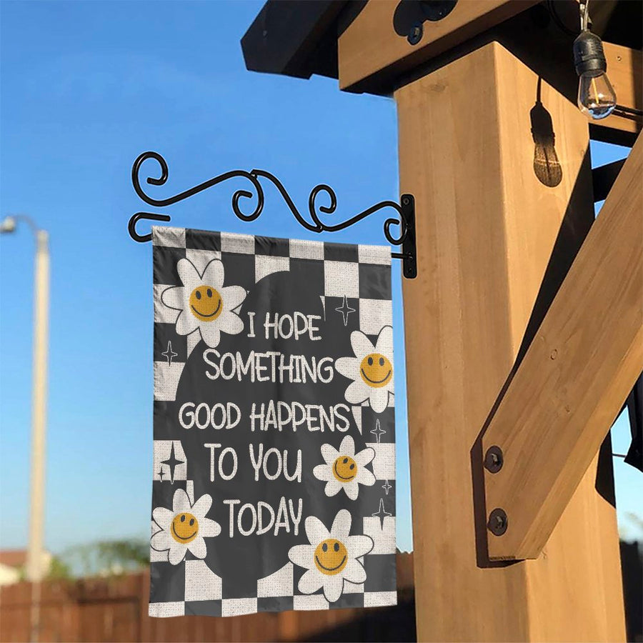 Retro Smiley Face Garden Flag | "I Hope Something Good Happens To You Today" Quote | Double Sided Weather Resistant Polyester | Positive Yard Decor Gift