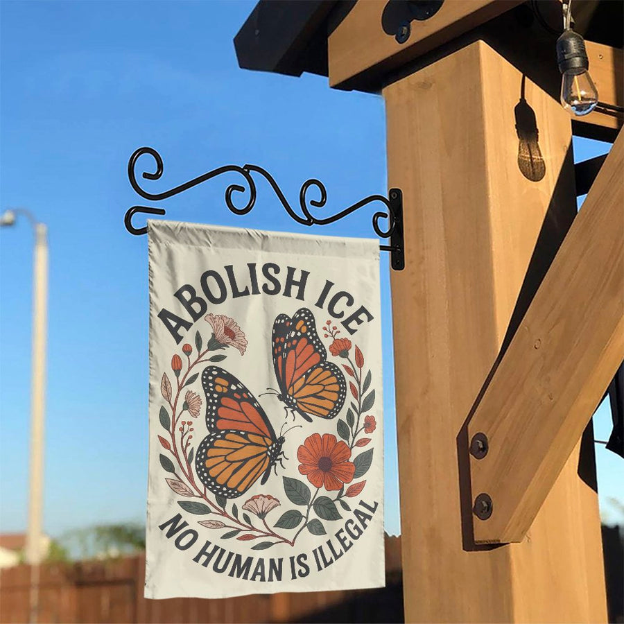 Abolish ICE Garden Flag | Vintage Monarch Butterfly Design | Weather-Resistant Double Sided Flag | Progressive No Human Is Illegal Yard Decor