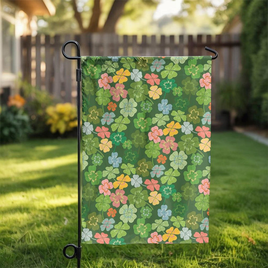St. Patrick's Day Garden Flag | Colorful Shamrock Clover Pattern, Double Sided | Premium Weatherproof Polyester | Seasonal Irish Yard Decor Gift