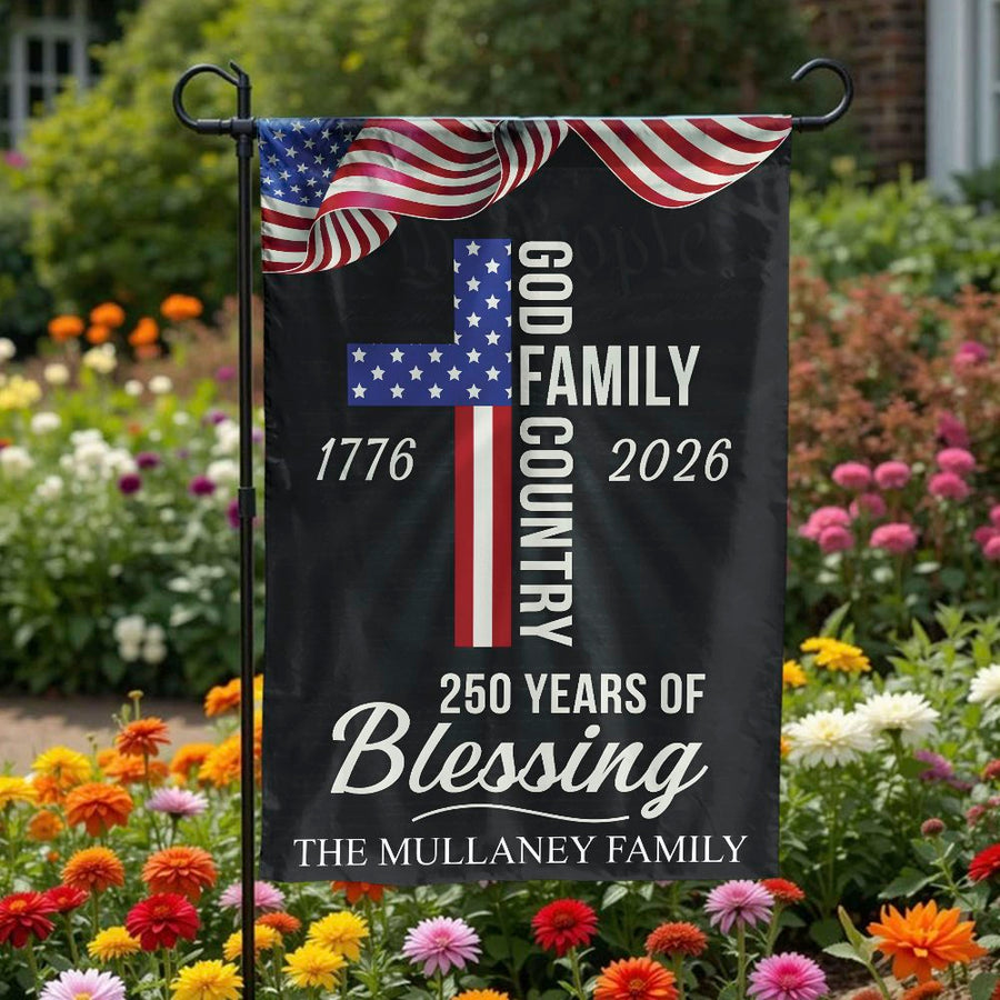 Patriotic Christian Garden Flag | USA 250th Anniversary American Cross Design | Double Sided Weather Resistant Fabric | Commemorative Gift for Families