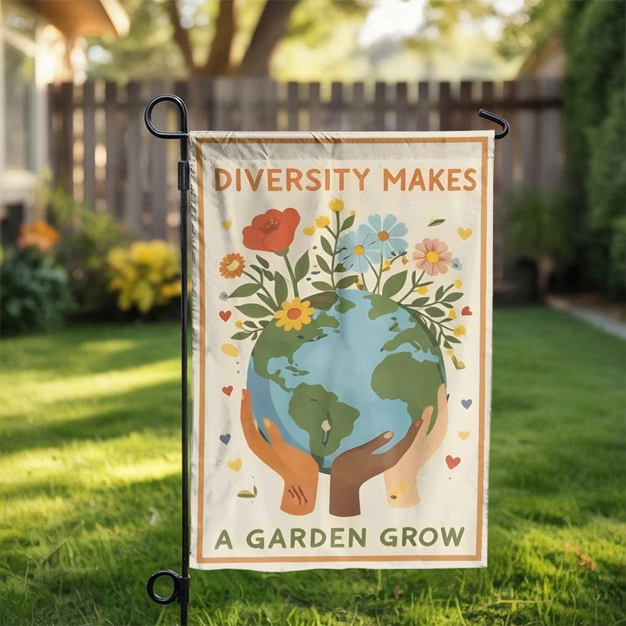 Diversity Garden Flag | Inspirational Makes A Garden Grow Quote | Double Sided Weather Resistant Polyester | Outdoor Home Decor Gift for Gardeners