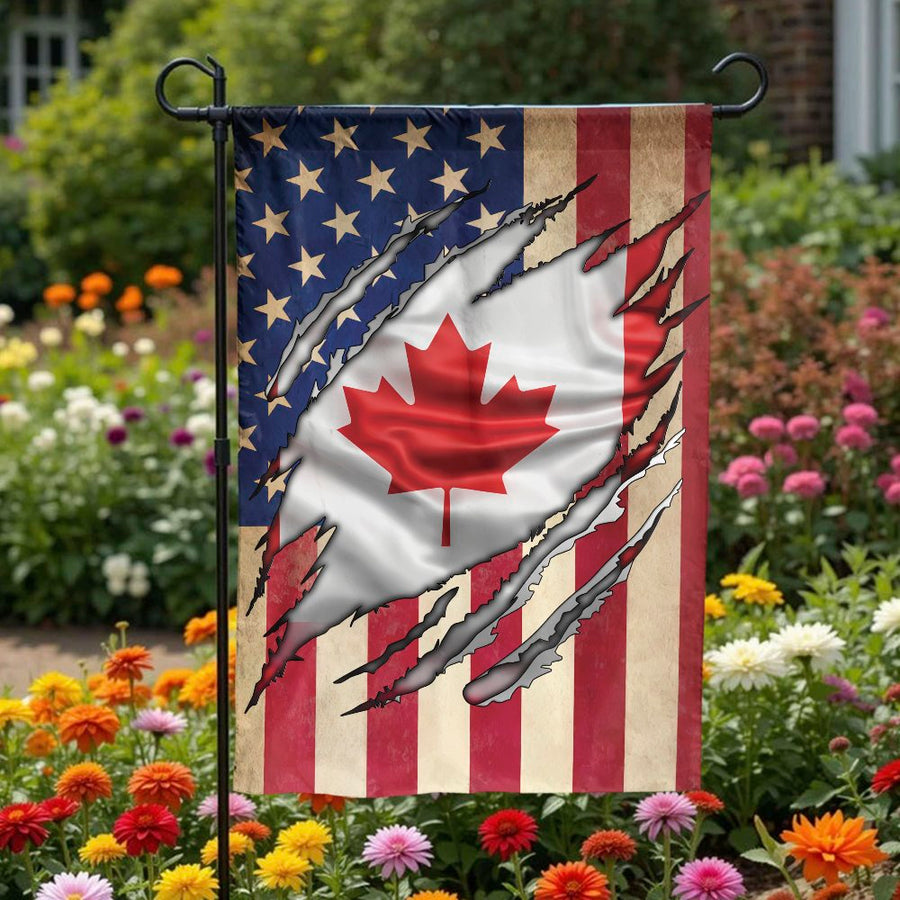 Canadian American Garden Flag | Torn US Flag Heritage Design | Premium Double-Sided Polyester | Patriotic Yard Decor for Dual Citizens