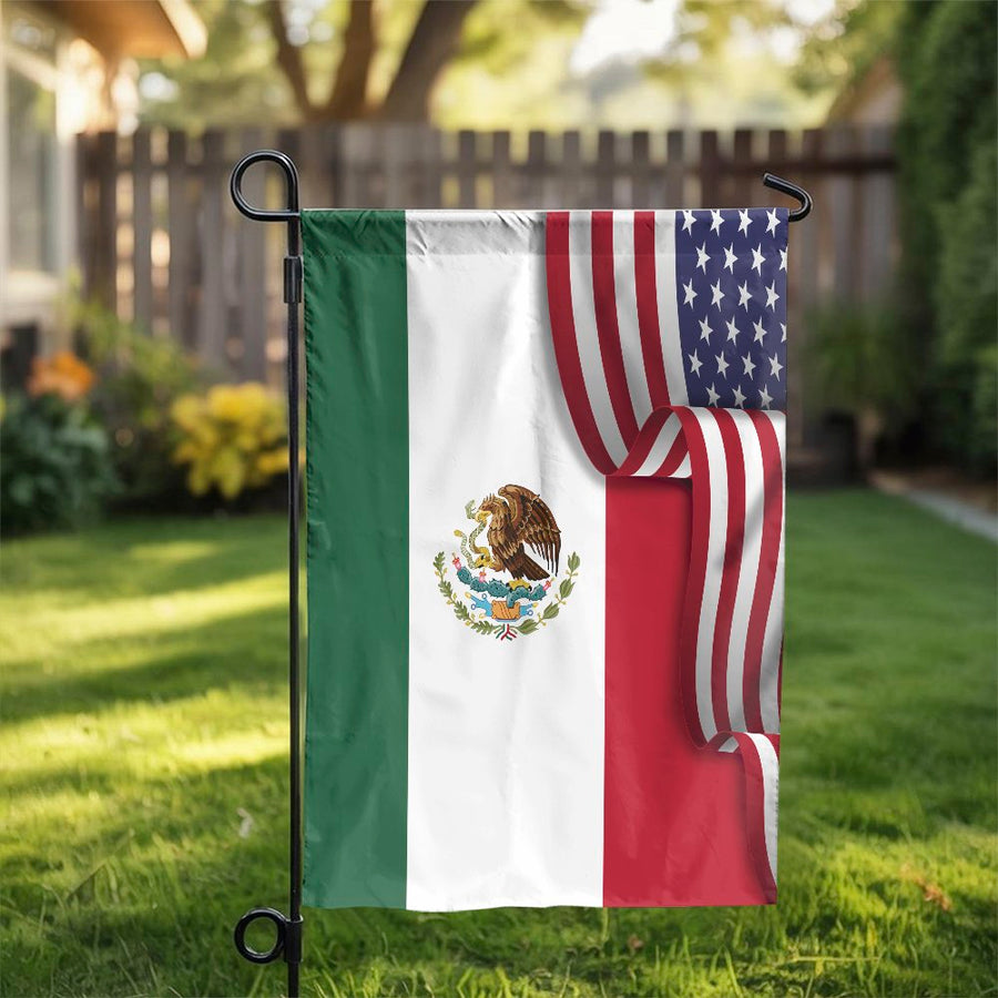Mexican American Garden Flag | Combined USA Mexico Heritage Design | Weather Resistant Outdoor Decor | Premium Patriotic Gift for Bicultural Families
