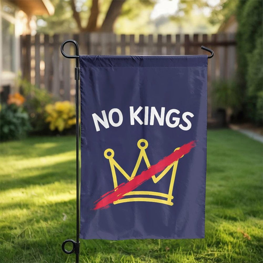 No Kings Garden Flag | Anti-Monarchy Political Statement with Crossed Out Crown | Double Sided Polyester | Outdoor Yard Decor Gift