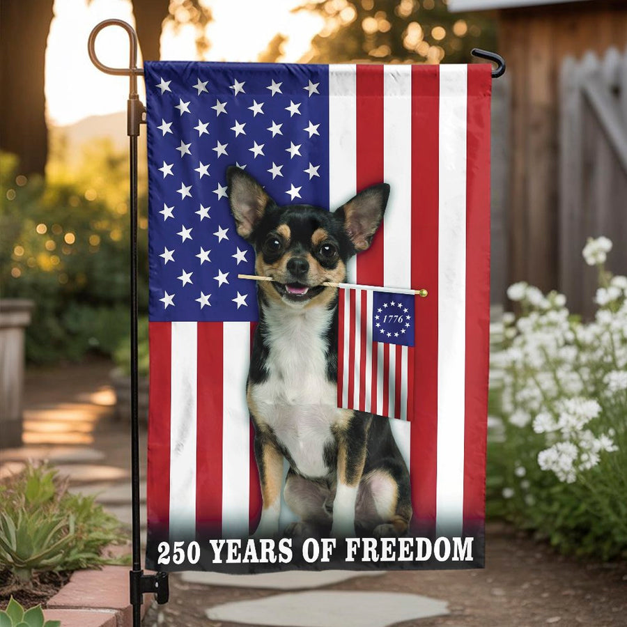 Patriotic Dog Garden Flag | Chihuahua with 1776 American Flag | Double Sided Weather Resistant | Premium Yard Decor Gift