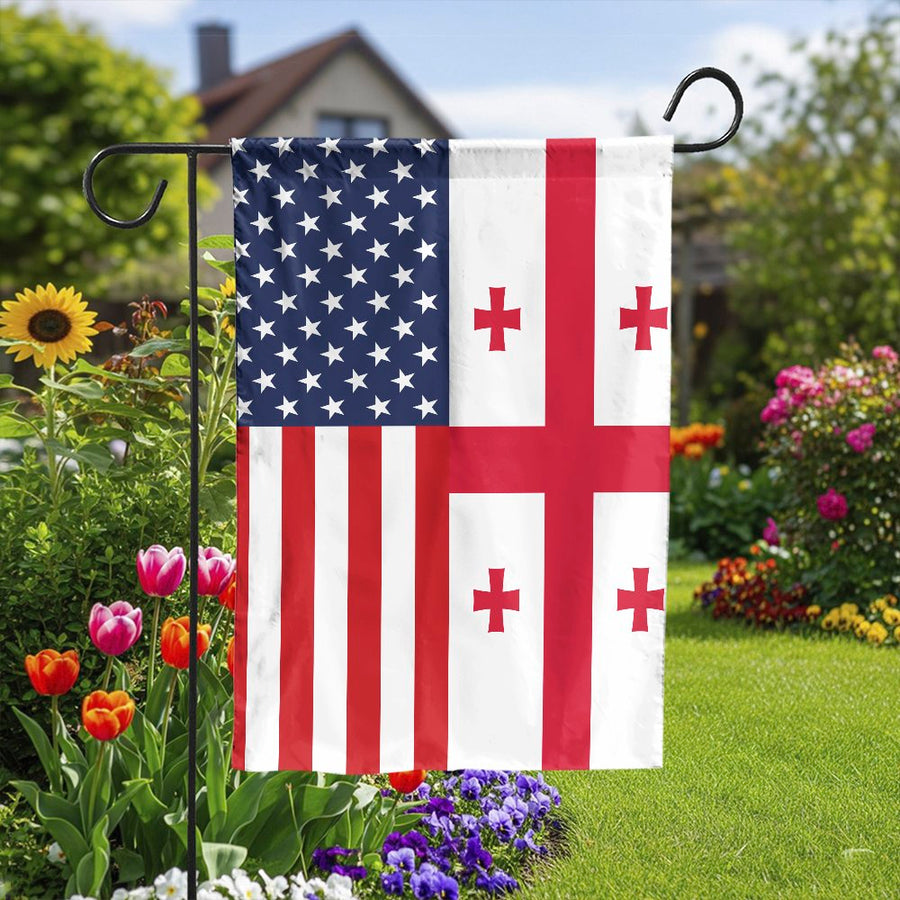 Georgian American Garden Flag | Vintage USA Georgia Split Friendship Design | Weather-Resistant Polyester | Patriotic Yard Decor Gift for Georgians