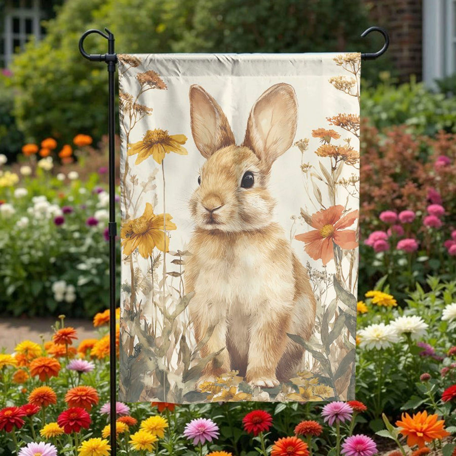 Watercolor Easter Bunny Garden Flag | Double Sided Wildflower Rabbit Art | Weather-Resistant Polyester | Spring & Easter Outdoor Yard Decor Gift