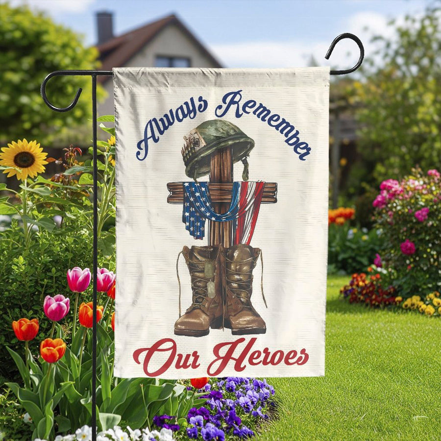 Memorial Day Garden Flag | Remember Our Fallen Heroes Soldier Tribute | Weather Resistant Double Sided Polyester | Premium Patriotic Yard Decor