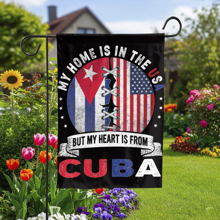 Cuban American Garden Flag | My Heart is From Cuba Design | Weather-Resistant Polyester | Patriotic Yard Decor Gift for Cuban Americans