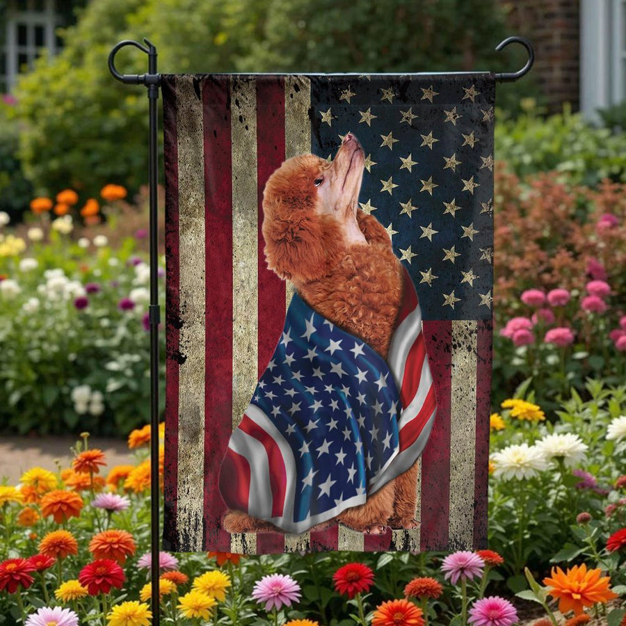 Patriotic Poodle Garden Flag | Vintage American Flag Dog Design | Double-Sided Weatherproof Decor | Gift for Patriotic Dog Lover