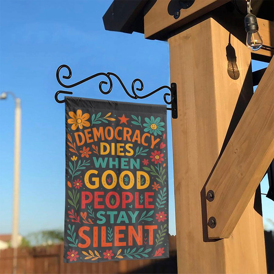 Protect Democracy Garden Flag | Political Quote & Floral Design | Weather-Resistant Double Sided Fabric | Voter Awareness Yard Decor Gift