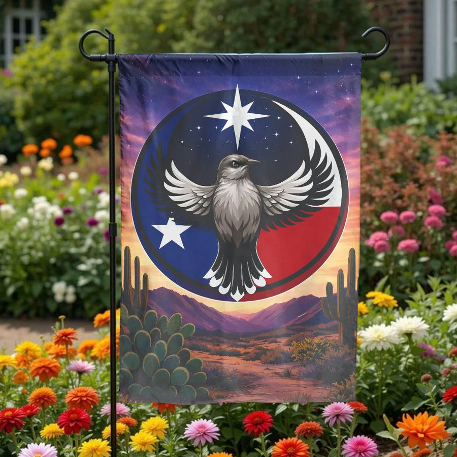 Texas Mockingbird Garden Flag | Lone Star State Bird Design | Double-Sided Weatherproof Banner | Patriotic Outdoor Decor Gift for Texans