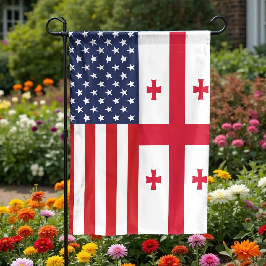 Georgian American Garden Flag | Vintage USA Georgia Split Friendship Design | Weather-Resistant Polyester | Patriotic Yard Decor Gift for Georgians