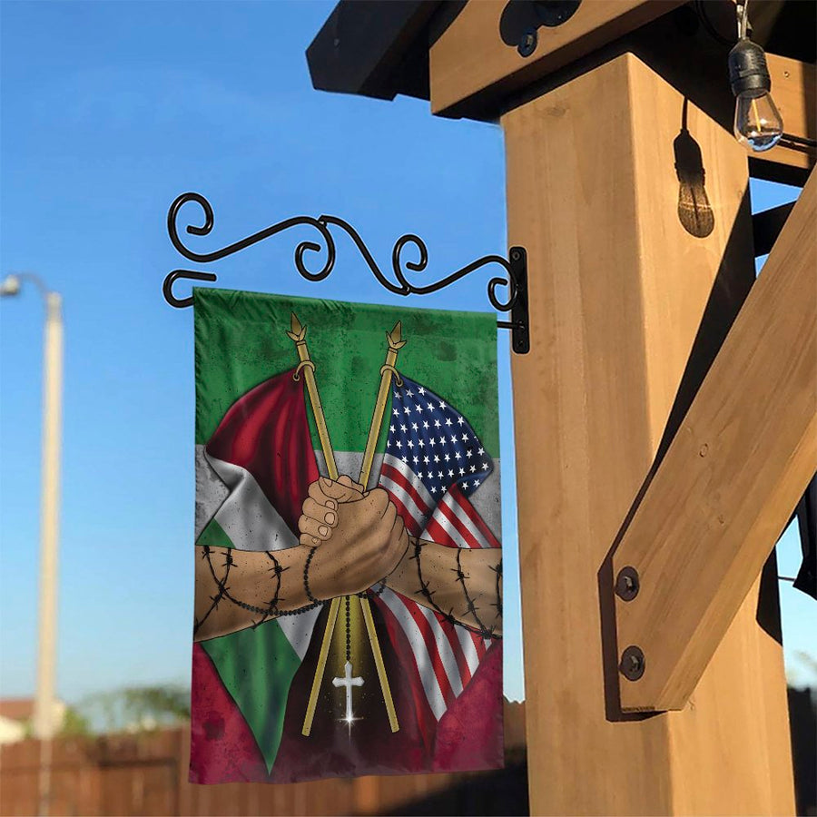 Italian American Pride Garden Flag | Unity Handshake & Faith Cross | Premium Double-Sided Polyester | Patriotic Yard Decor Gift for Italians