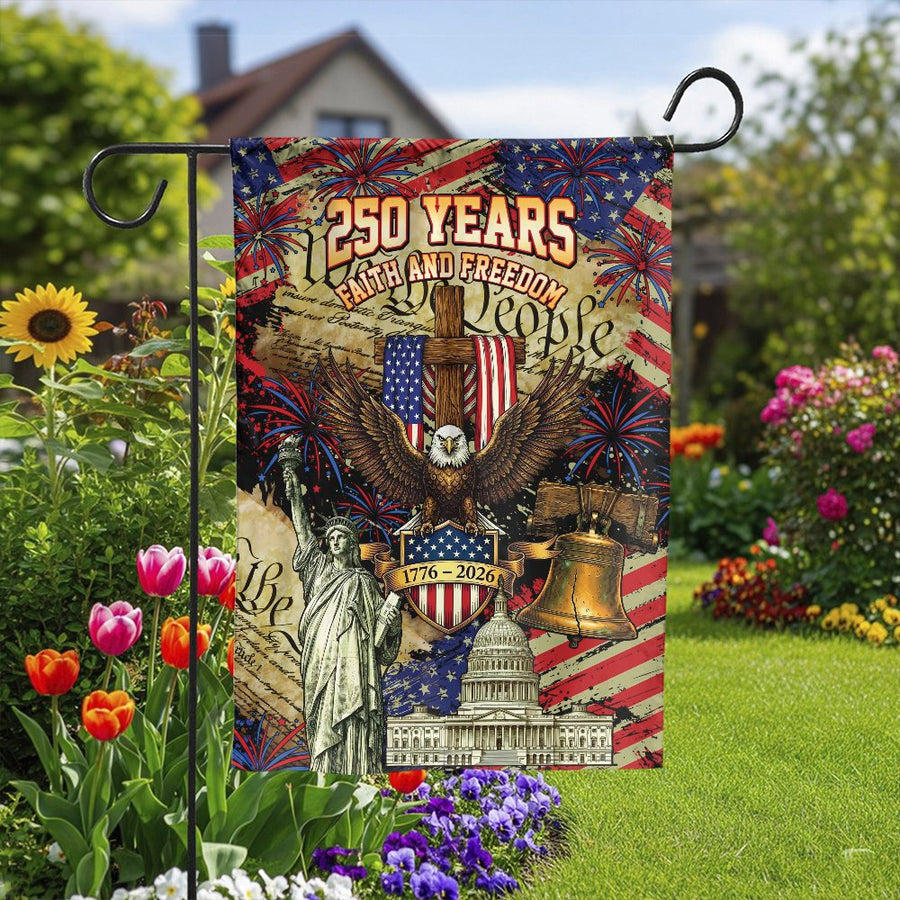 America 250th Anniversary Garden Flag | Patriotic Eagle & Christian Cross Design | Weather-Resistant Double Sided | Commemorative 1776-2026 Yard Decor Gift