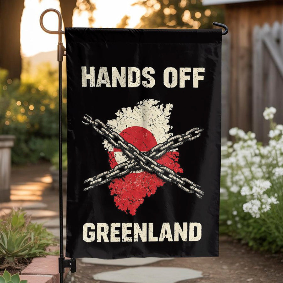 Hands Off Greenland Garden Flag | Political Protest Sign with Distressed Map | Premium Double-Sided Polyester | Outdoor Activist Yard Decor Gift