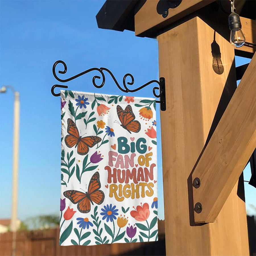 Human Rights Garden Flag | Retro Floral Butterfly Quote | Double Sided Weatherproof Polyester | Progressive Social Justice Yard Decor Gift