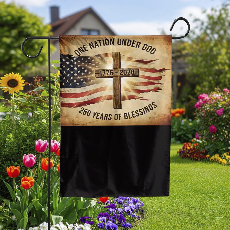 Patriotic Christian Garden Flag | 250th Anniversary 1776-2026 Design | Double Sided Weatherproof Fabric | Commemorative Gift for Patriots