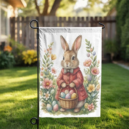 Easter Bunny Garden Flag | Watercolor Rabbit with Egg Basket | Double-Sided Premium Polyester | Outdoor Spring Decor Gift