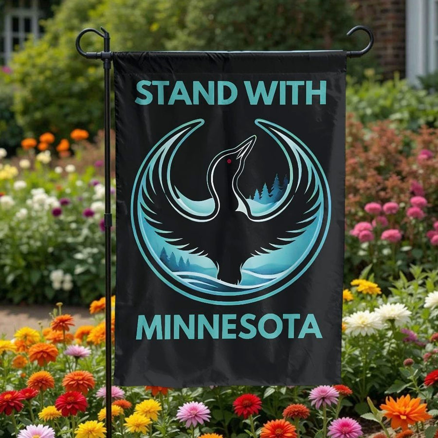 Stand With Minnesota Flag | Double Sided Loon Graphic Yard Banner | Premium Weatherproof Fabric | Outdoor Decor Gift for Minnesotan Home