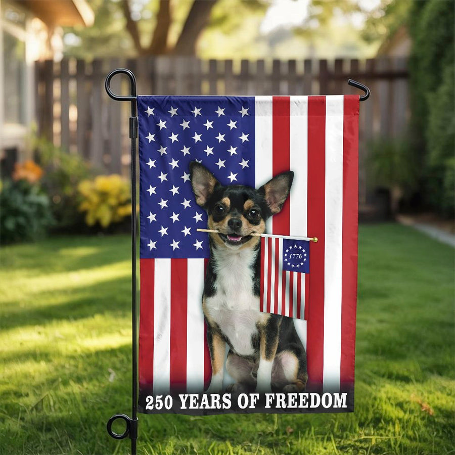 Patriotic Dog Garden Flag | Chihuahua with 1776 American Flag | Double Sided Weather Resistant | Premium Yard Decor Gift