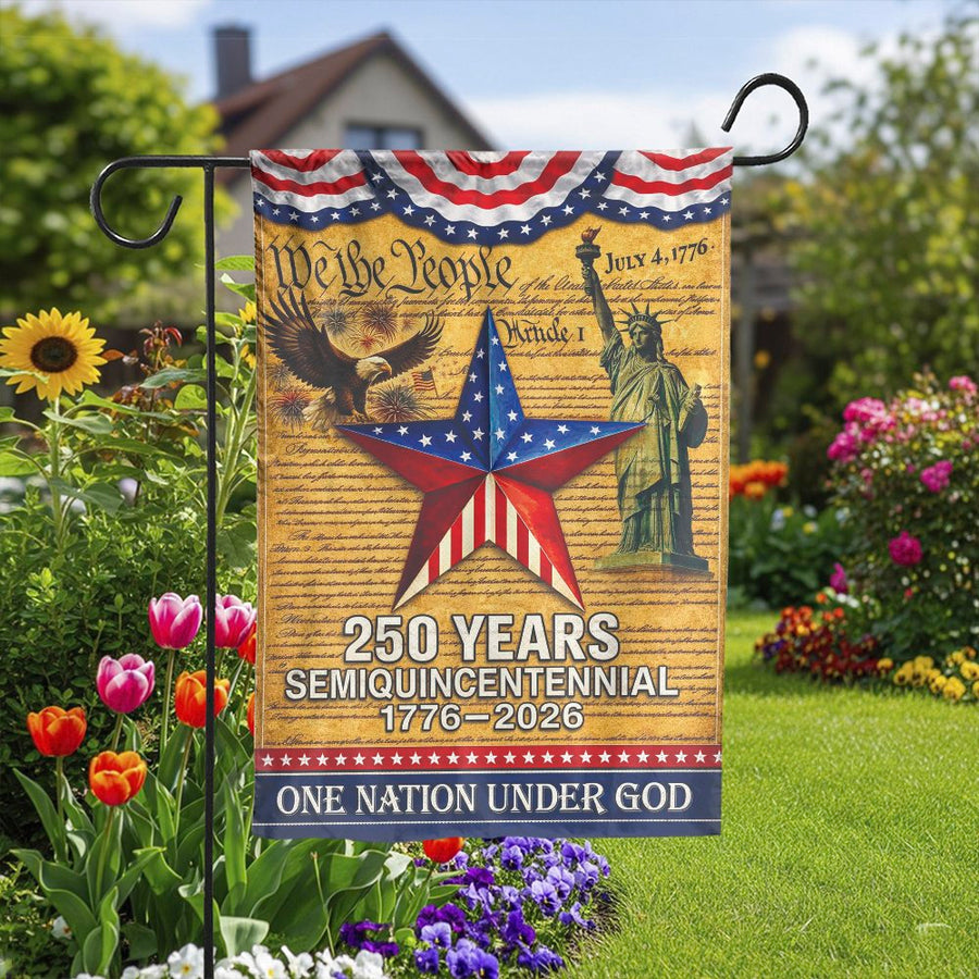 250th Anniversary USA Garden Flag | We The People Constitution Design | Weather Resistant Polyester | Patriotic Yard Decor Gift