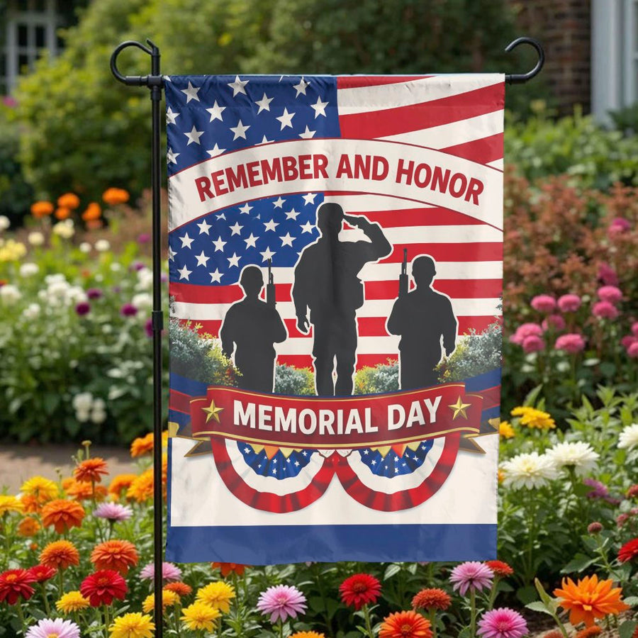 Memorial Day Garden Flag | Patriotic Soldier US Flag Design | Weather-Resistant Polyester | Remember and Honor Veteran Yard Decor Gift