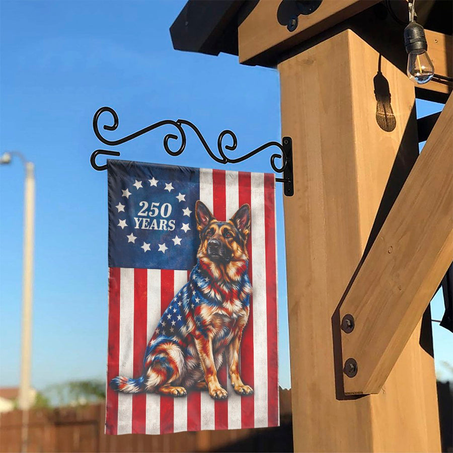 Patriotic German Shepherd Garden Flag | Vintage USA Flag 250th Anniversary Design | Double-Sided Polyester | Gift for Dog Lover, Yard Decor