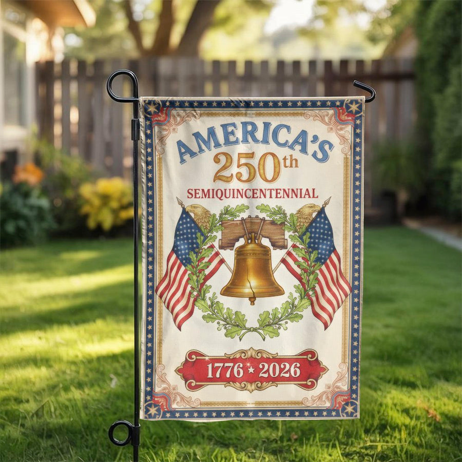 America 250th Semiquincentennial Garden Flag | Vintage 1776-2026 Liberty Bell Design | Double Sided Polyester | Commemorative Patriotic Yard Decor