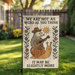Funny Opossum Garden Flag | 'We Are Not As Weird As You Think' Quote | Double Sided Polyester | Unique Housewarming Gift for Yard & Patio Decor