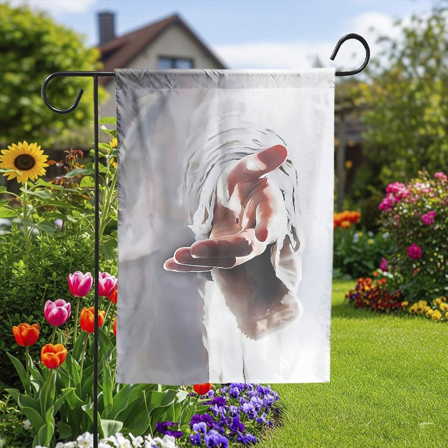 Christian Garden Flag | Jesus Reaching Hand Inspirational Art | Premium Weather Resistant Polyester | Religious Yard Decor Gift for Family