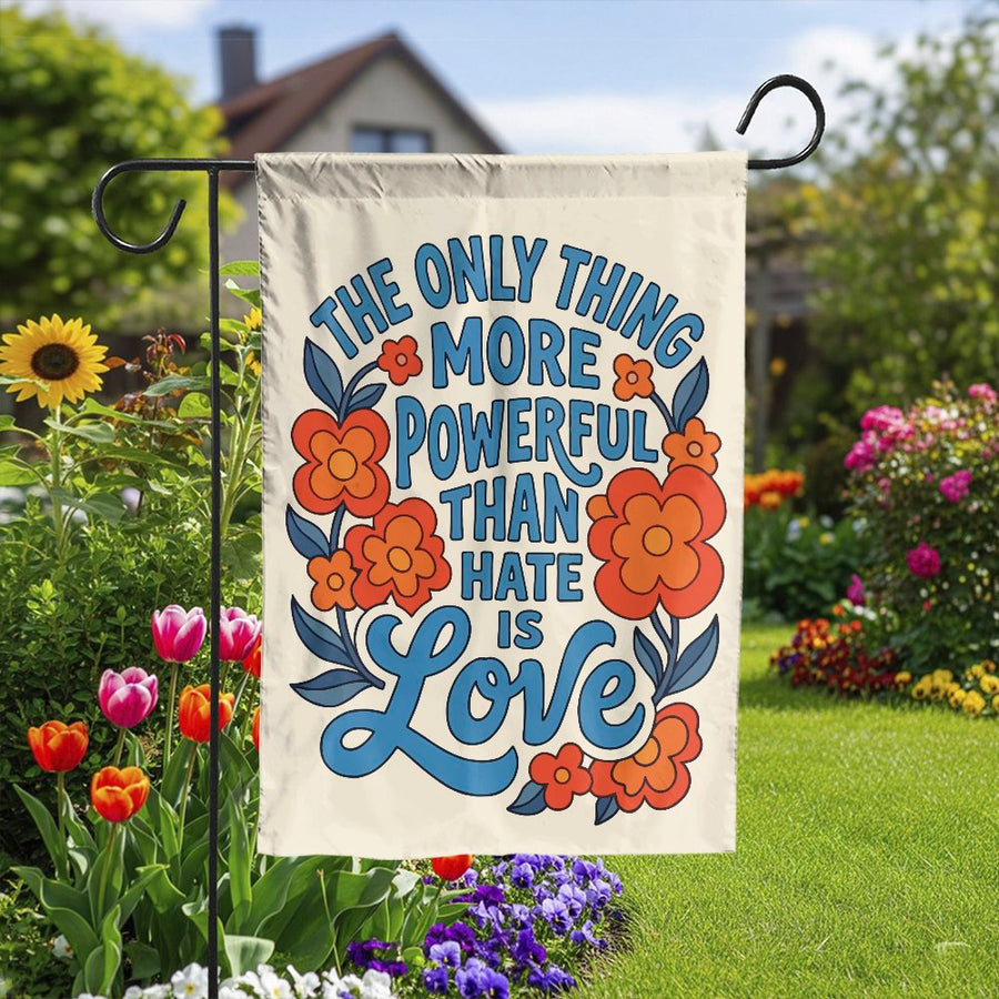 Retro Floral Garden Flag | 70s Groovy Love is Powerful Quote | Double Sided Polyester | Inspirational Yard Decor Gift for Home