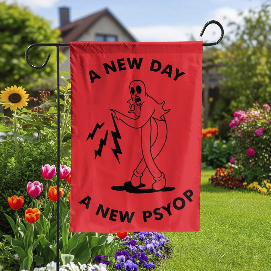 New Day New Psyop Garden Flag | Funny Internet Meme Design | Weather Resistant Double Sided Polyester | Unique Outdoor Yard Decor Gift